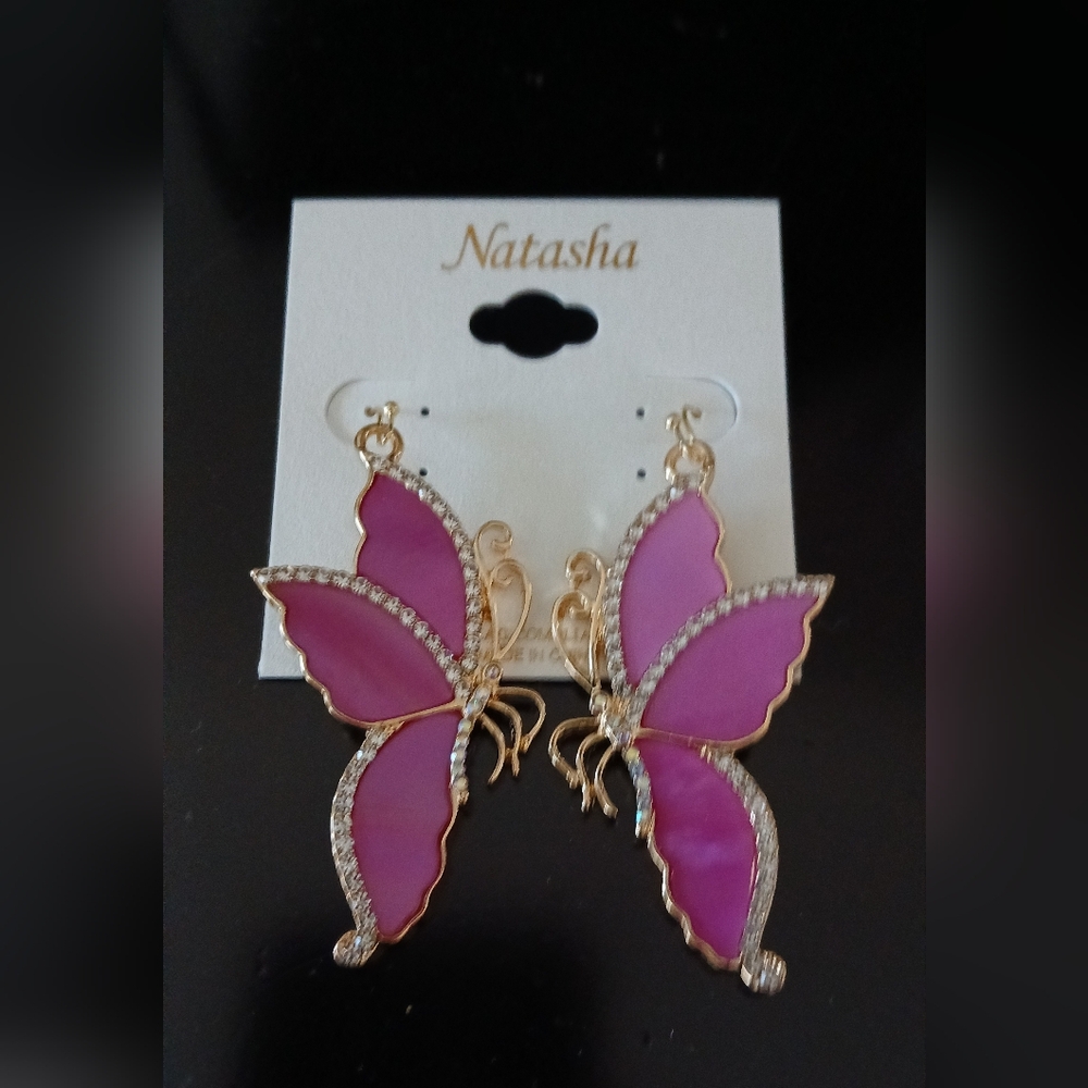 Natasha Rhinestone Fuchsia Butterfly Earrings